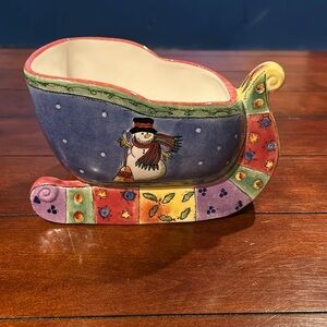 New in Box Sango Sweet Shoppe Christmas Sleigh Bowl Center Piece Sue Zipkin